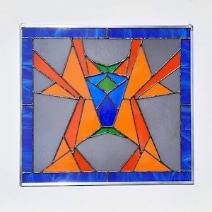 Stained glass window panel, 14.5 x 15.5, original design, abstract contemporary design by DeMaris Glazier, free shipping!