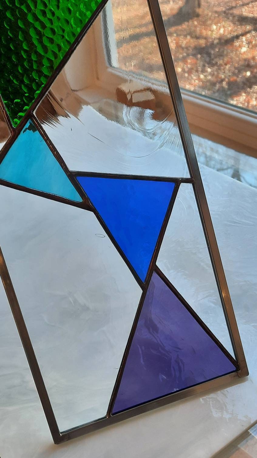Stained Glass Window Panel, Abstract Glass Art, 6.25 X 20.5