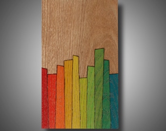 Wood burned Abstract Art, Prismacolor Pencil on Oak, "Complex World"