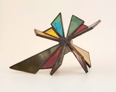 One of a kind multicolor stained glass sculpture by Indiana Artisan DeMaris Gaunt, free shipping