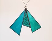 Teal stained glass suncatcher, one of a kind, free shipping