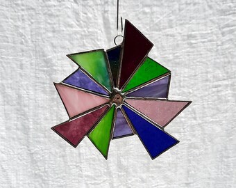 Stained glass suncatcher purple and green window charm glass art ornament small gift for any occasion free shipping!