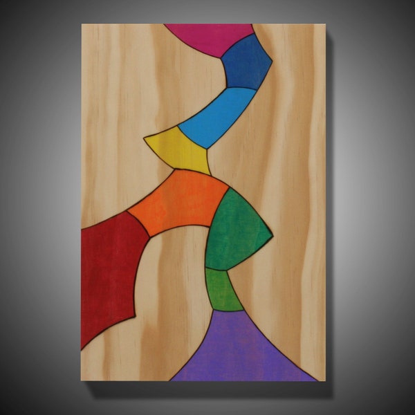 Slow Migration: Original Abstract Art on Pine - Pyrography - Prismacolor Pencil - Multicolor - 7.25" x 10.75"