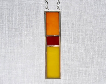 Mini stained glass window panel abstract suncatcher original design yellow orange 1.5 x 6 free shipping!