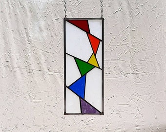 Small stained glass window panel, Rainbow colors, abstract, original design, 5.25" x 12.5"