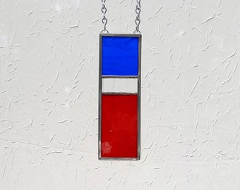 Mini stained glass window panel, 2.25" x 6.5" red white and blue, patriotic, free shipping!