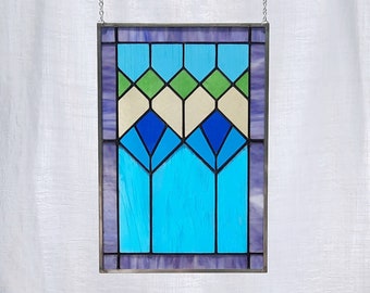 Strained glass window panel traditional style original design by DeMaris Glazier 10.5 x 15.5 free shipping!