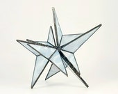 Light gray and white mottled stained glass sculpture by Indiana Artisan DeMaris Gaunt, one of a kind, free shipping
