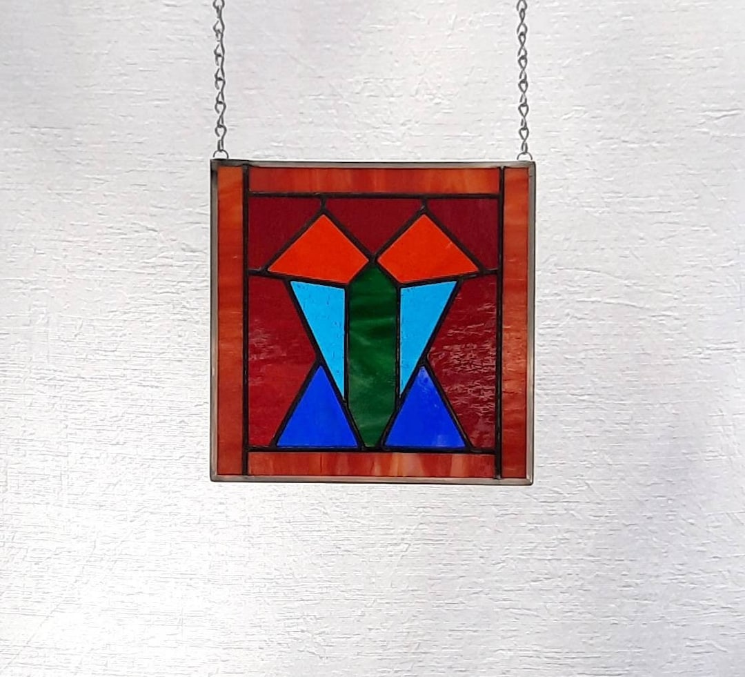 Small Stained Glass Window Panel Original Design Abstract Etsy