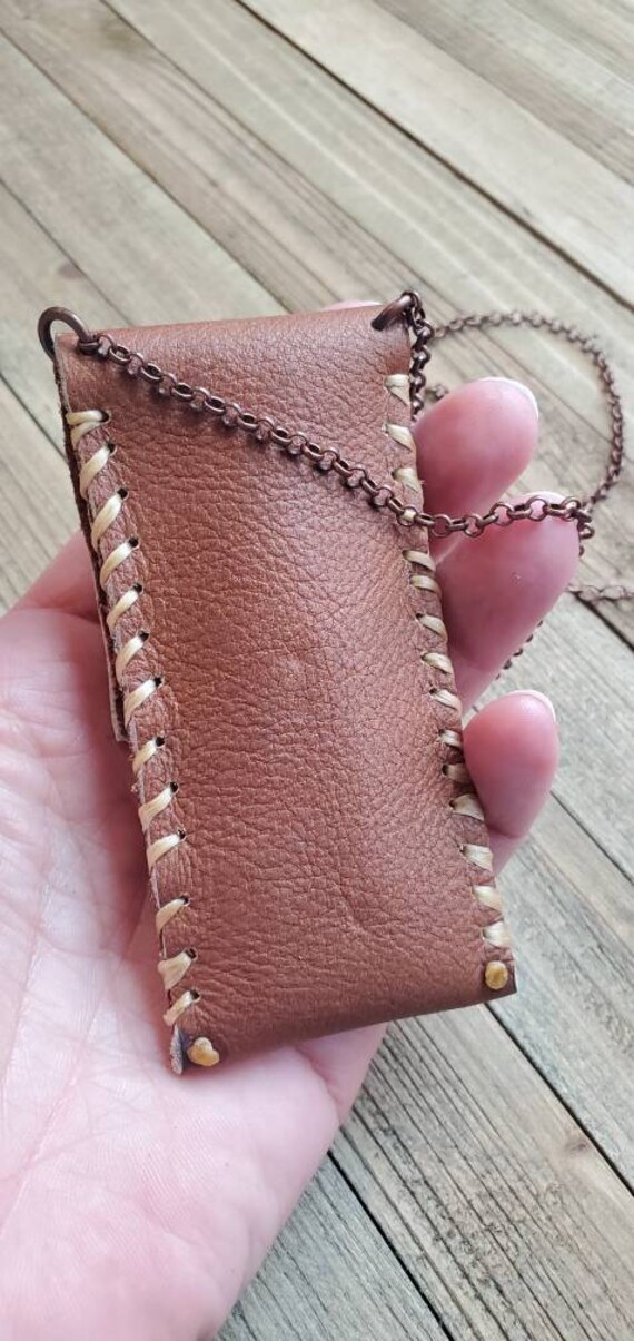 Leather necklace pouch deals