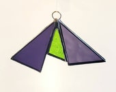 Purple and green stained glass suncatcher, one of a kind, free shipping