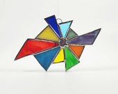 Rainbow colors stained glass suncatcher, one of a kind, free shipping