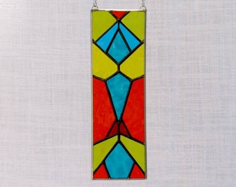 Small stained glass window panel, original design, abstract art, small gifts, 3.5 x 10.5 free shipping!