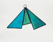 Teal green stained glass suncatcher, one of a kind, free shipping