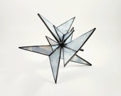 Light gray and white mottled stained glass sculpture by Indiana Artisan DeMaris Gaunt, one of a kind, free shipping