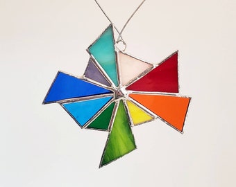 Stained glass suncatcher in rainbow colors, one of a kind, free shipping!