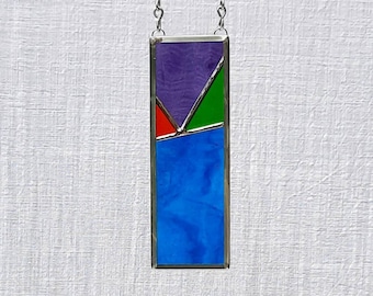 Mini stained glass window panel abstract original design by DeMaris Glazier glass art suncatcher 2.25 x 6.5 free shipping!