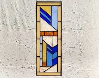 Stained glass window panel, original design by DeMaris Glazier, 6 x 17, free shipping!