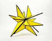 Bright yellow stained glass sculpture by Indiana Artisan DeMaris Gaunt, one of a kind, free shipping