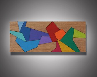 Wood burned Abstract Art: Multicolor Prismacolor on Red Oak Panel