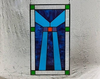 Stained glass window panel, abstract original design, free shipping!