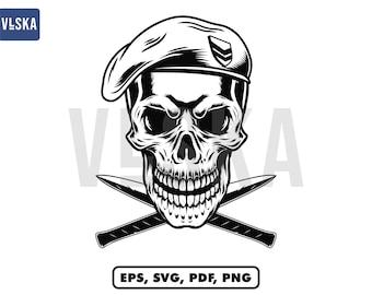 Cráneo de soldado con espada cruzada, vector, cráneo militar SVG, vector, cráneo militar, diseño de camiseta militar