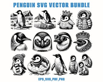 40 Penguin SVG Bundle | Animal Clipart, Penguin PNG, Penguin Silhouette, Digital Craft Download, Laser Cut Files, Sticker shirt design