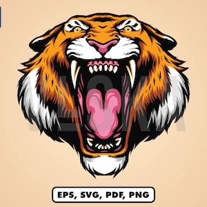 Tiger Head Vector Mascot | Tiger mascot svg | Tiger vector drawing | Tiger tshirt design | Tiger head SVG | Roaring tiger vector