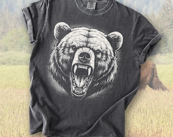 Vintage Roaring Grizzly Bear Comfort Colors Shirt, Nature Adventure Wildlife Tee, Rustic Bear Lover Gift, Y2K Outdoors T-Shirt, Vintage tee