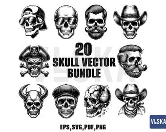 Skull Vector SVG Bundle | Skull Tshirt Design | Skull Clipart | Skull Cut File For Cricut | Skull Png | Skull vector | Skull Silhouette
