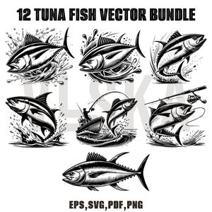 Tuna Fish Vector SVG Bundle | Tuna Fishing SVG | Fishing SVG | Jumping Tuna Svg | Fishing Vector | Tuna Svg | Saltwater fishing