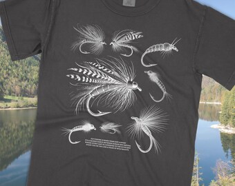 Retro Fishing T-Shirt Comfort Colors Shirt | Vintage Fly Fishing Lure Illustration Tee | Fisherman Gift & Outdoor Nature Angler Shirt