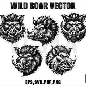Scary Wild Boar Head SVG Clipart | Eps,Svg,Pdf,Png File | Wild Boar Black And White vector | Wild Boar Head Illustration | Boar Pig Vector