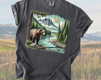 Comfort Colors® Retro Montana Wilderness T-Shirt | Vintage Mountain River Graphic Tee | Western Nature Landscape | Outdoor Wildlife Gift