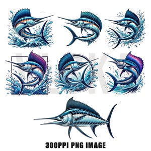 10 Marlin Fishing PNG clipart bundle | Marlin PNG | Marlin Splashing PNG | Saltwater fishing | Instant Digital Download, Cricut, Sticker