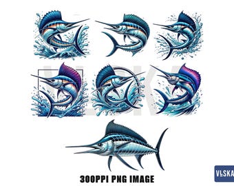 10 Marlin Fishing PNG clipart bundle | Marlin PNG | Marlin Splashing PNG | Saltwater fishing | Instant Digital Download, Cricut, Sticker