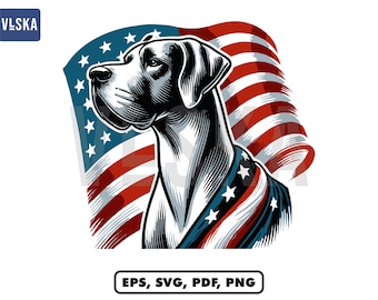 Diseño SVG patriótico de gran danés, diseño de perro, cachorro y perro asomando de gran danés, gran danés americano
