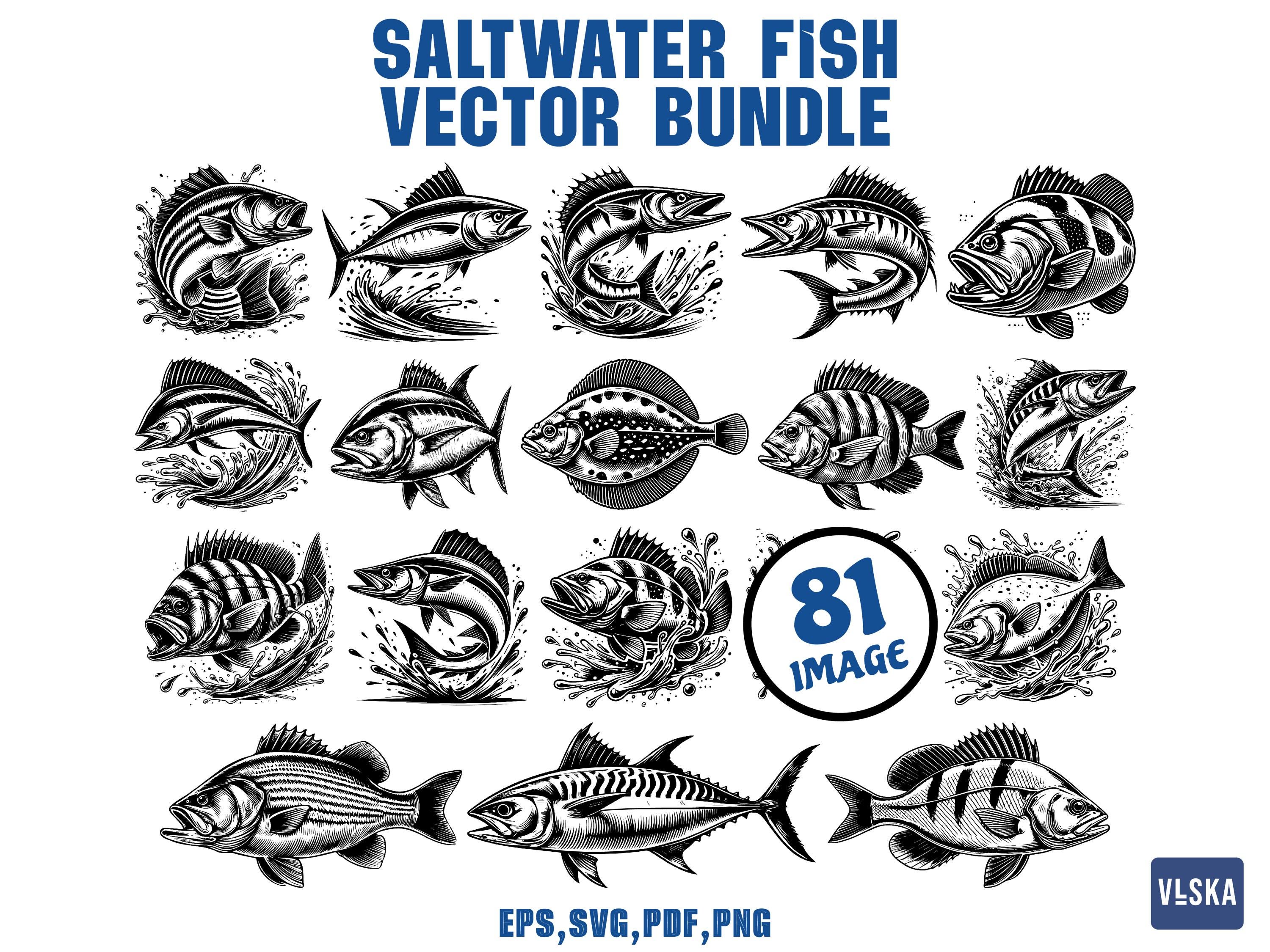 Saltwater Fish SVG Clipart Bundle for Fishing | 81 Sea Fish Designs for ...