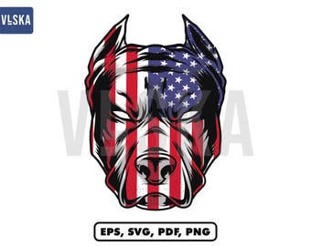American Pitbull SVG, Bulldog head vector, American Dog svg, Pitbull Face with USA flag pattern Vector