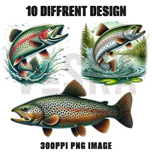 Trout Fish PNG Clipart Bundle | Trout Fishing PNG, Digital Graphic, Instant Download, Digital Download Graphic, Nature Illustration