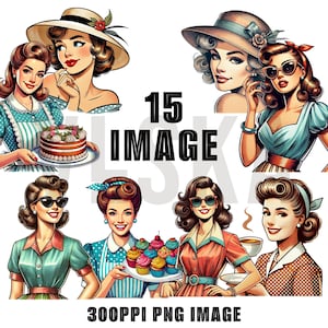 Vintage Retro Women PNG Bundle | Retro Girls Clipart | Retro Women Character | Retro Housewives | Vintage Vector | Retro Character