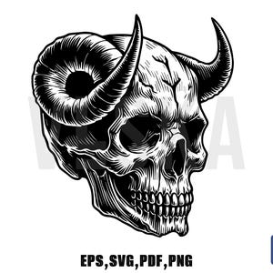 Devil Skull SVG File | Horned Skull Svg | Eps,Svg,Pdf,Png | Skull Svg | Skull tshirt design | Digital Download | Instant Download