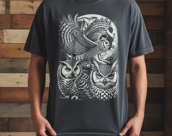 Owl Moon 90s Graphic T-Shirt | Vintage Dark Nature Comfort Colors Tee | Mystical  Bird Graphic Shirt | Retro Night Owl t-shirt