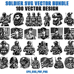 US Soldier SVG PNG Bundle | Military Svg | Us soldier vector | American Soldier| Usa flag svg | For Cricut, Sticker, and Laser Printing