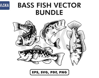 Bass Fish Vector Bundle, Bass Fishing SVG, Fishing SVG, Jumping Bass SVG, Fishing Vector, Largemouth bass svg