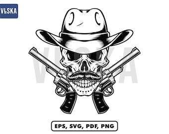 Cowboy Skull Vector Design | Cowboy Skull Svg File For Sublimation | Western Cowboy Png | Western Skull Svg | Sublimation Design