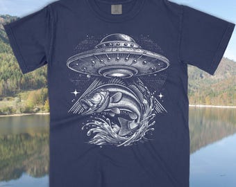 Retro Bass Fishing UFO T-Shirt Comfort Colors | Vintage Angler Graphic Tee | Vintage Fisherman Outdoor Adventure Shirt Gift for Fishermen