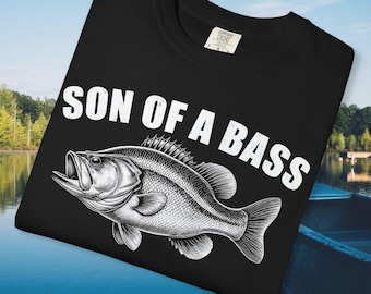 Vintage Fishing Shirt Comfort Colors | Funny Son of a Bass Graphic Tee | Retro Bass Fish T-Shirt for Men, Anglers & Outdoor Lovers
