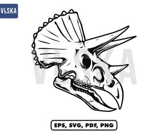 Triceratops Head Skull SVG, Dinosaur Head svg, Dino Tshirt, Dinosaur Skull Vector