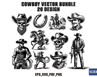 Cowboy Sheriff Vector SVG Bundle | Cowboy SVG | Wild west vector | Cowboy silhouette | Western cowboy | File Eps, Pdf, Svg, Png file